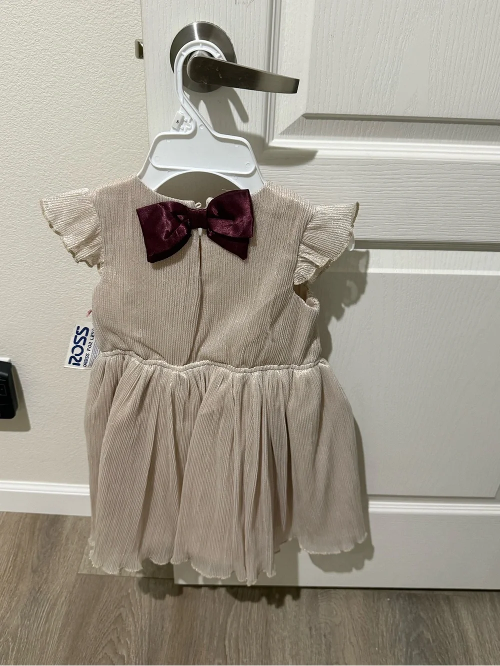 Girls Beige Ruffled Sleeve Party Dress